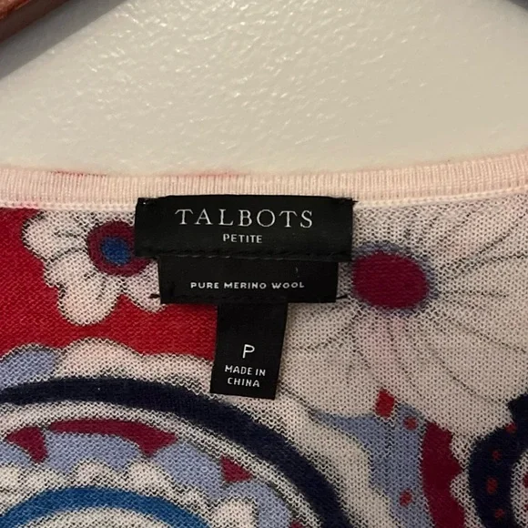 Talbots Merino Wool Puff Sleeve Paisley Bloom Pullover Sweater β Petite - Picture 6 of 6